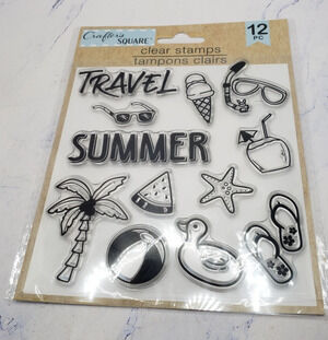 Crafter's Square Photopolymer Clear Stamps Summer Travel Theme 12 pc Set